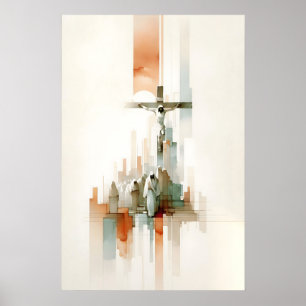 Póster La Crucifixión de Jesús Acuarela Minimalista