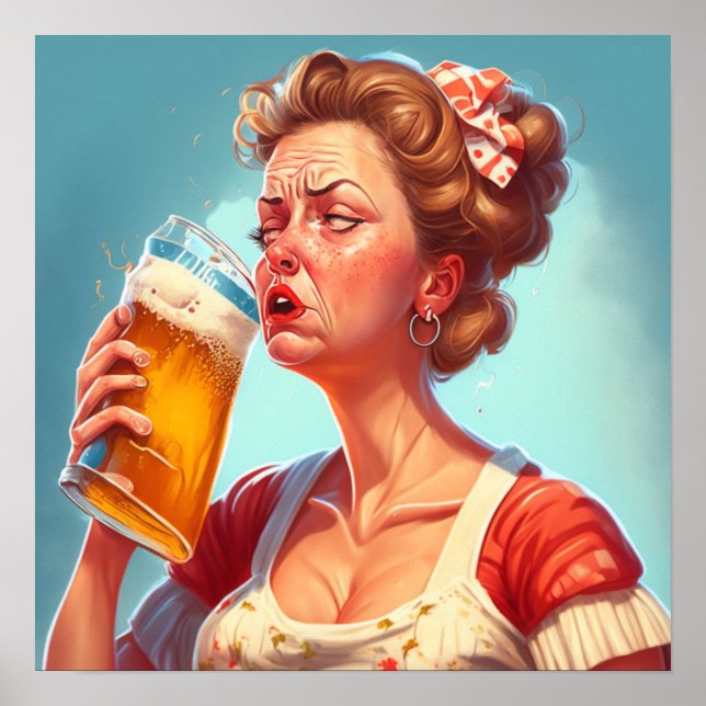 Póster La curiosa anciana que bebe una cerveza (Frente)