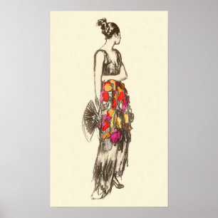 Póster La dama de moda con un vestido de primavera