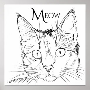 Póster La débil línea negra del gato contemporáneo dibuja