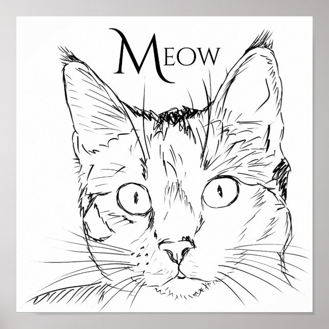 Póster La débil línea negra del gato contemporáneo dibuja (Frente)