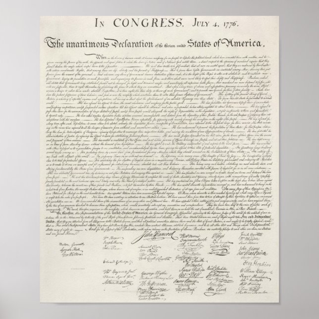 Póster La Declaración de Independencia de Estados Unidos (Frente)