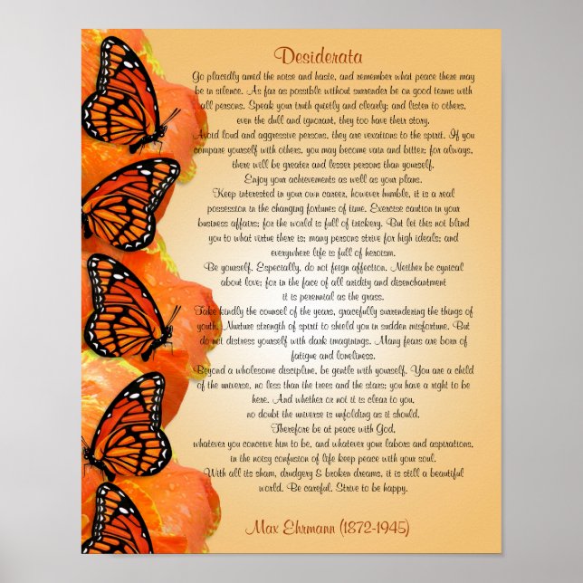 Póster "La Desiderata" con mariposas monarcas (Frente)