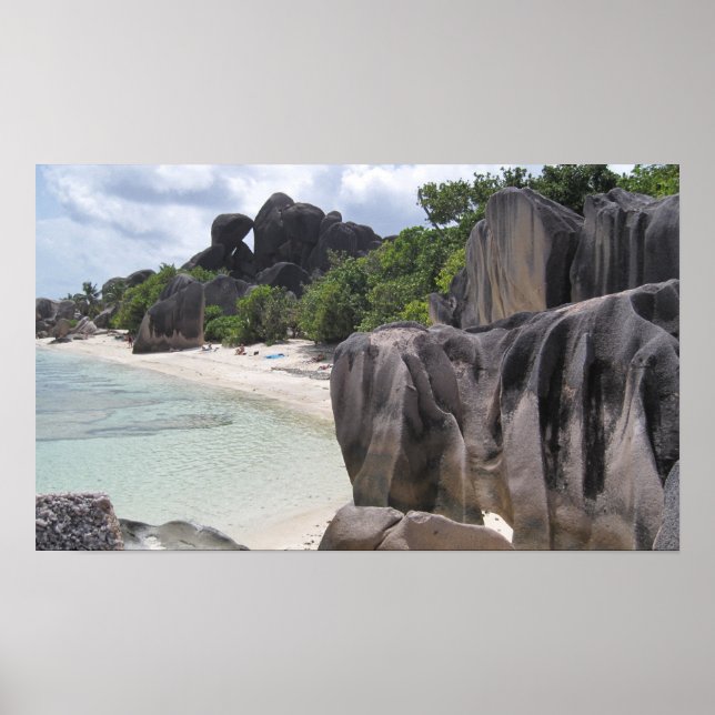 Póster La Digue, Seychelles, playa, rocas (Frente)