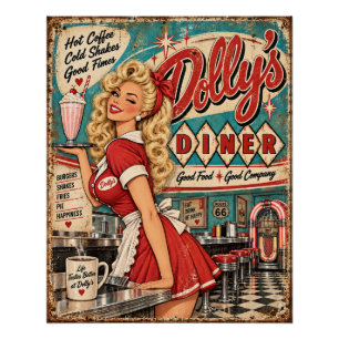 Póster La Diners de Dolly Vintage Americana Retro Pin-Up