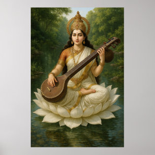 Póster La diosa Saraswati la divina musa del conocimiento