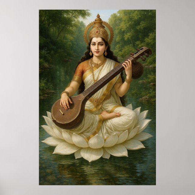Póster La diosa Saraswati la divina musa del conocimiento (Frente)