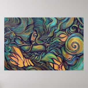 Póster La diosa verde de la naturaleza pintando la tierra