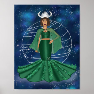 Póster La diosa zodiaca del tauro con el planeta gobernan