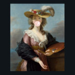 Póster La diva de la goma de mascar en un Gorra de paja<br><div class="desc">Arte pop de pintura de época de una joven que soplaba un chicle rosa.</div>
