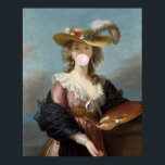 Póster La diva de la goma de mascar en un Gorra de paja<br><div class="desc">Arte pop de pintura de época de una joven que soplaba un chicle rosa.</div>