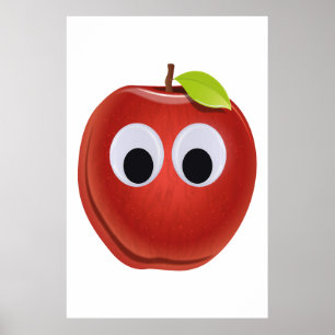 Póster La divertida Manzana Roja con los ojos en Google