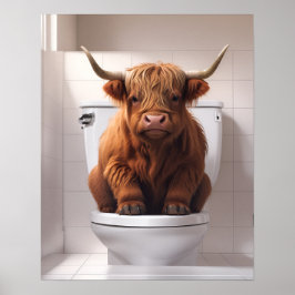 Póster La divertida vaca Highland en el baño de baños