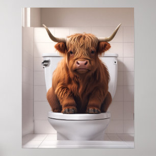 Póster La divertida vaca Highland en el baño de baños