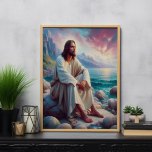 Póster La divina serenidad Jesús en la orilla del océano