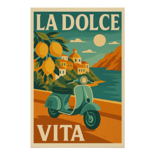 Póster La Dolce Vita - Afiche retro de viaje por la costa