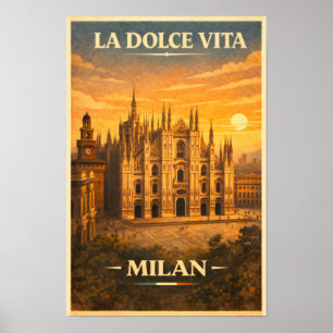 Póster La Dolce Vita - Cartel de viaje vintage de Milán