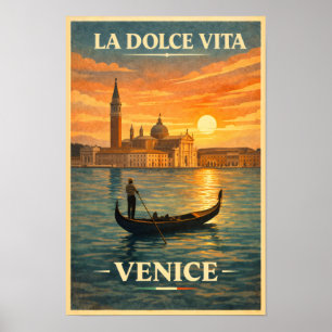 Póster La Dolce Vita - Cartel de viaje vintage de Venecia