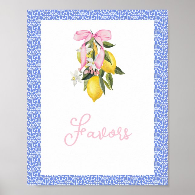 Póster La Dolce Vita Lemon Rosa Bow Baby Shower Favores (Frente)