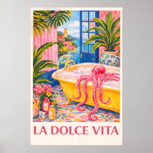 Póster La Dolce Vita Octopus Print, Costero Italiano