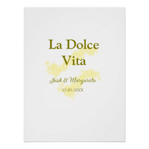 Póster La Dolce Vita pareja de bodas amarillos Nombre fec