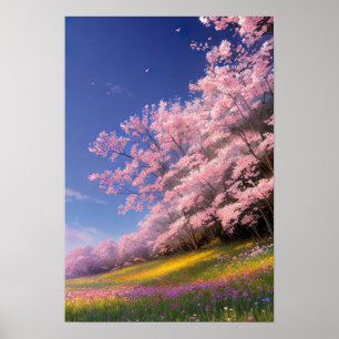 Póster La encantadora línea de árboles de Sakura