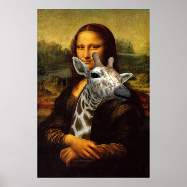 Póster La Encantadora Mona Lisa Abraza A Una Girafa (Frente)