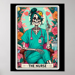 Póster La enfermera Tarot Card Funny Skeleton Nurse Witch