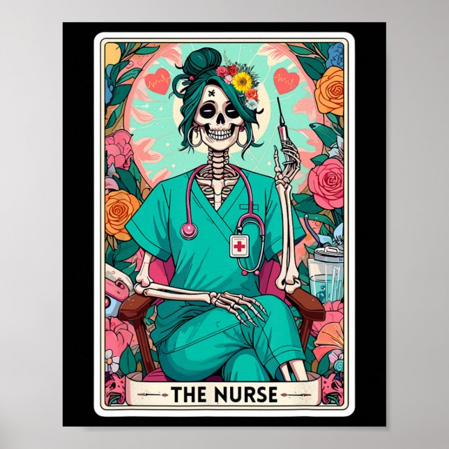 Póster La enfermera Tarot Card Funny Skeleton Nurse Witch (Frente)