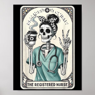 Póster La enfermera Tarot Card Skeleton Rn Nursin