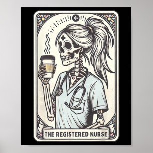 Póster La enfermera Tarot Card Skeleton Rn Nursin
