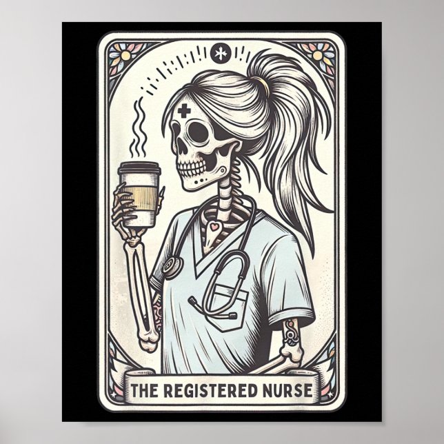 Póster La enfermera Tarot Card Skeleton Rn Nursin (Frente)