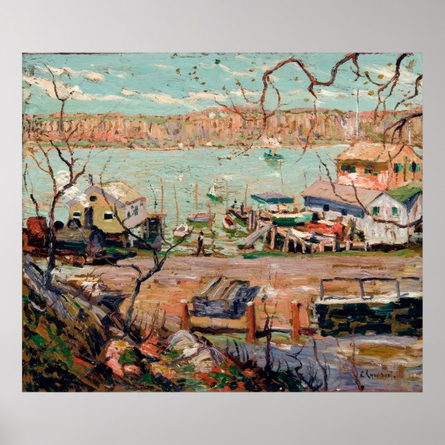 Póster La escena de los barcos y casas del río Lawson (Frente)