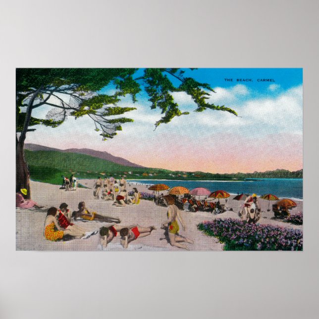 Póster La escena de playa en Carmel, California (Frente)