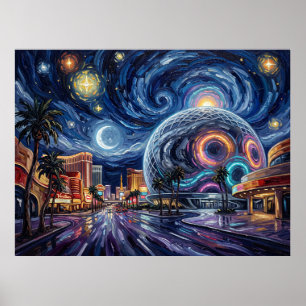 Póster La Esfera Bajo la Noche Estrellada de Las Vegas