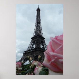Póster La espléndida Torre Eiffel con rosas rosadas París
