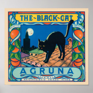 Póster La etiqueta de la tasa de vintage del gato negro a