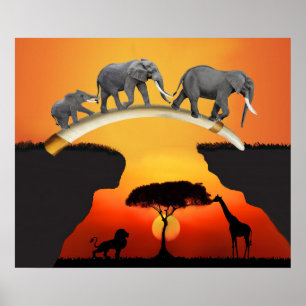PÓSTER LA FAMILIA DEL ELEFANTE AFRICANO