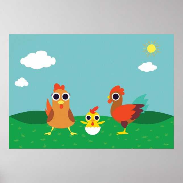 Póster La familia del pollo durante el día (Frente)