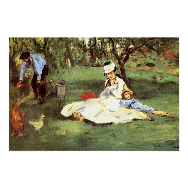 Póster La familia Monet en su jardín Edouard Manet (Anverso)