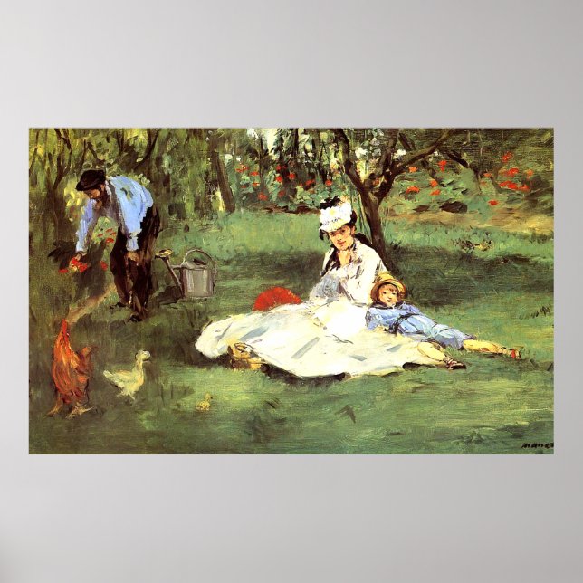 Póster La familia Monet en su jardín Edouard Manet (Frente)