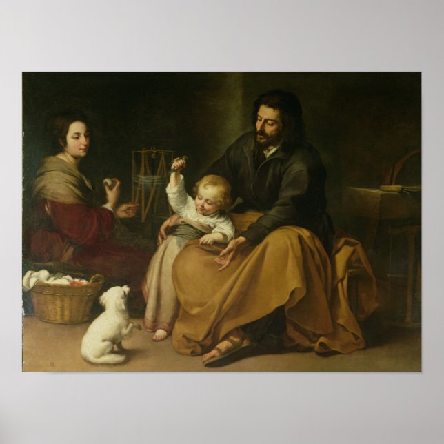 Póster La familia santa con el pequeño pájaro, c.1650 (Frente)