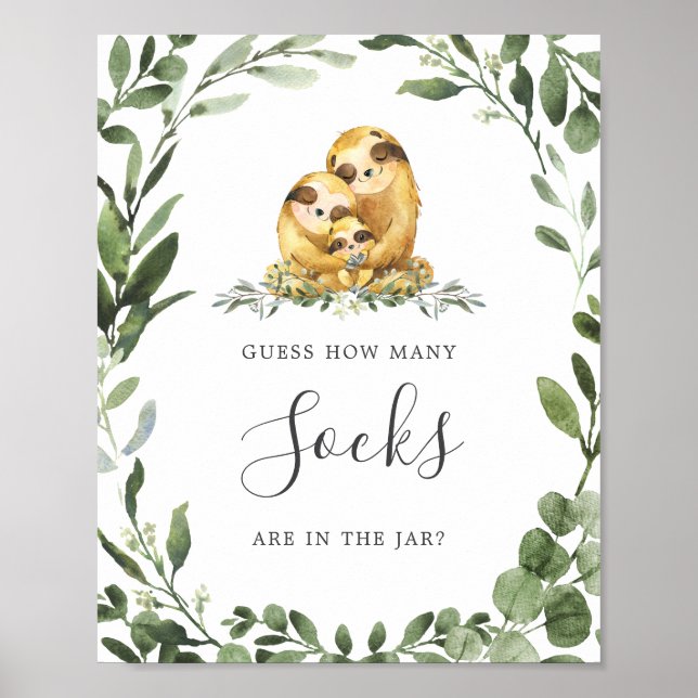 Póster La familia Sloth Baby Shower adivina cuántos calce (Frente)