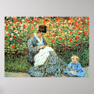 Póster La famosa pintura de Monet: Camille Monet y su hij