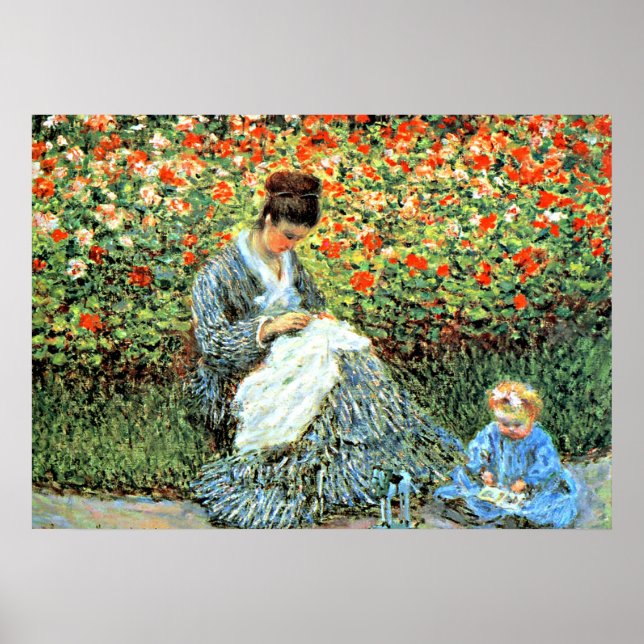 Póster La famosa pintura de Monet: Camille Monet y su hij (Frente)