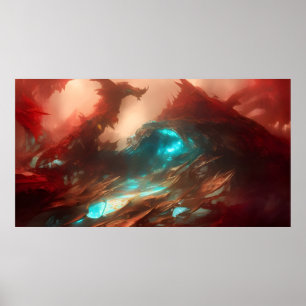 Póster La fantasía verde azulada roja del sueño abstracto