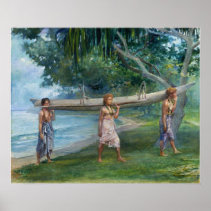 Póster La Farge - Chicas llevando una canoa Vaiala en Sam