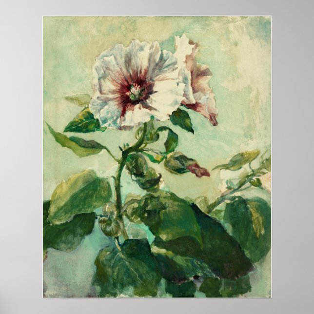 Póster La Farge - Estudio De Hollyhocks Rosados A La Luz  (Frente)