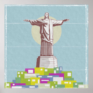 Póster La Favela del Afiche de Viaje Cristo Redentor