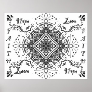 Póster La fe esperanza amor, coloración adulta inspirador